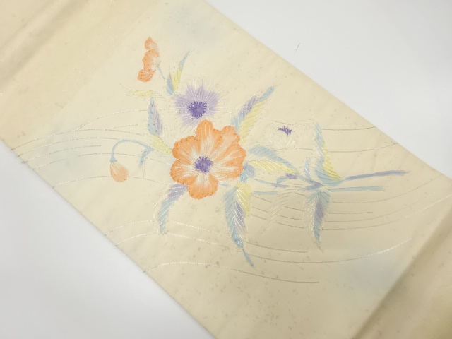 アンティーク　流水に花模様刺繍袋帯（材料）